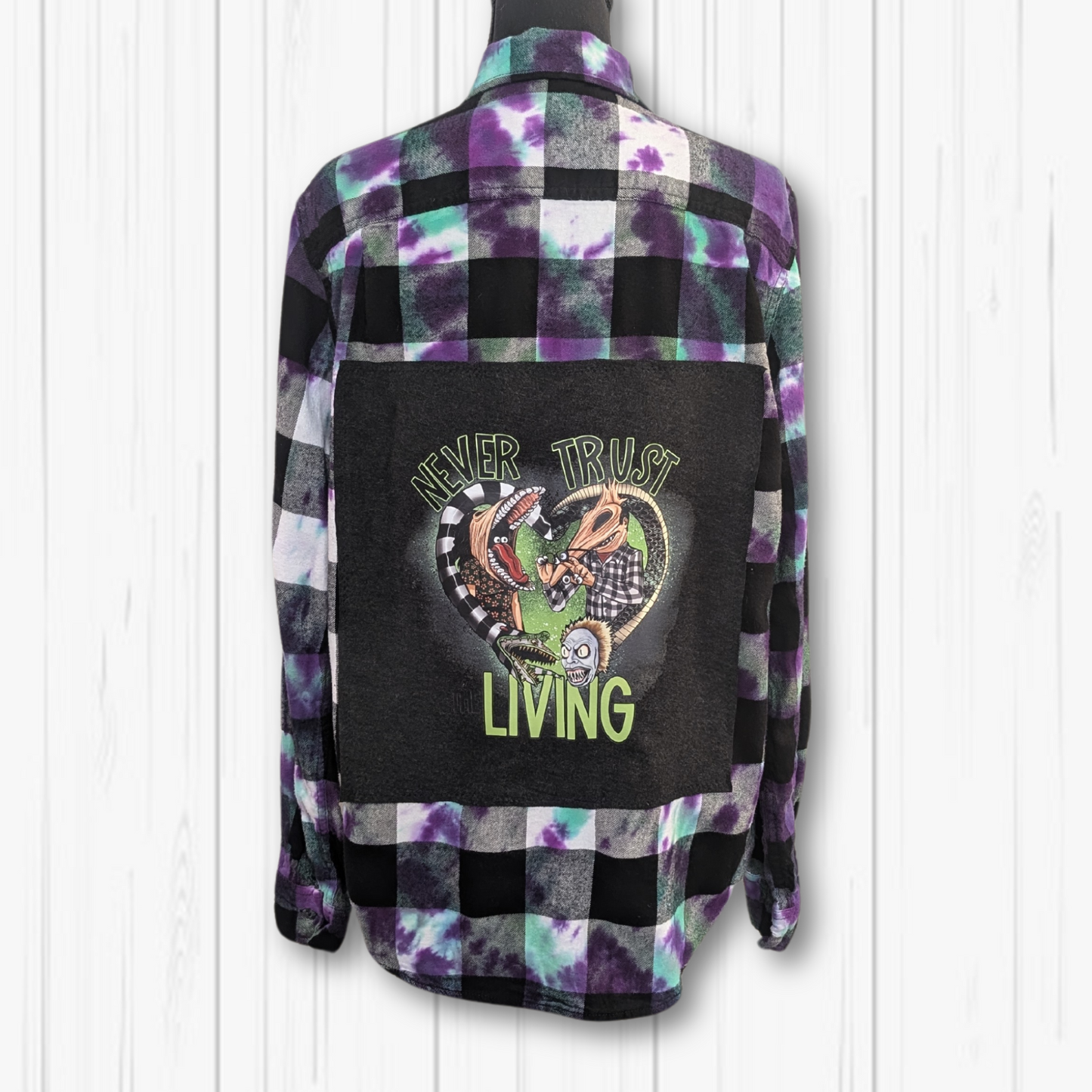 M/Med Never Trust The Living Halloween Upcycled Bleached Flannel