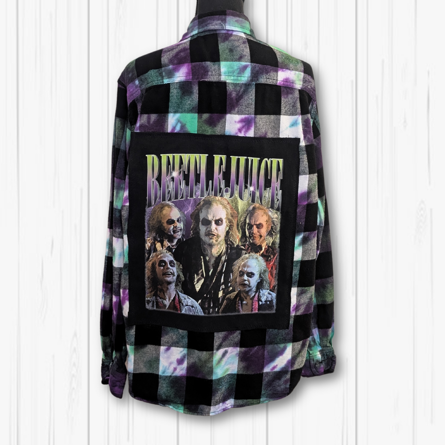 M/LG BJ Collage Halloween Upcycled Bleached Flannel