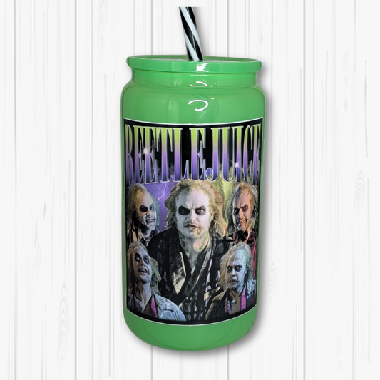 16oz Neon Green Glass BJ Collage Halloween Tumbler