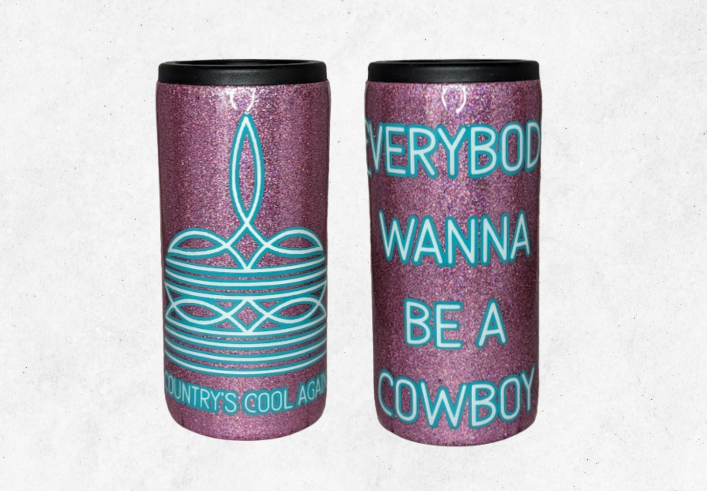 Country's Cool Again Pink Glitter Slim Can Cooler
