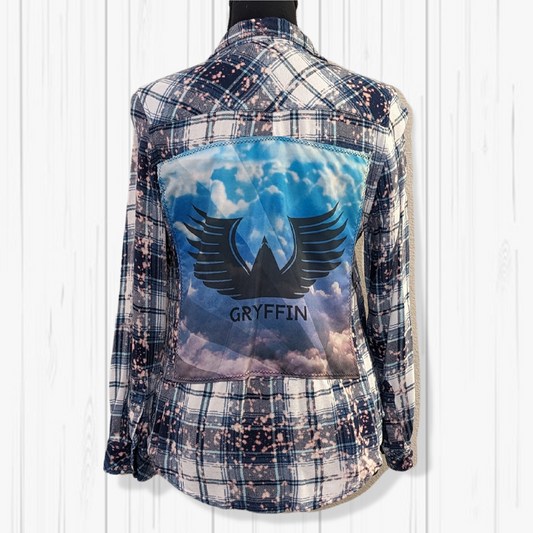 W/Small EDM Inspired Upcycled Bleached Flannel
