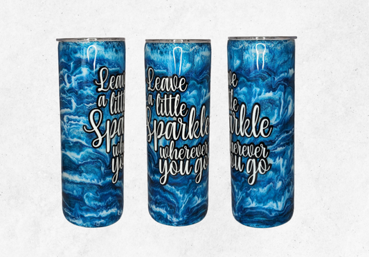 Leave A Little Sparkle Wherever You Go 20oz Skinny Glitter and Turquoise Swirls Tumbler