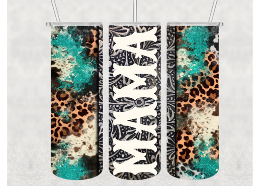 Mama Western Tooled Leather And Turquoise Insulated Stainless Steel Tumbler