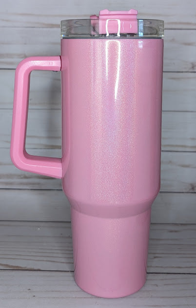 40oz Light Pink Shimmer Tumbler With Handle