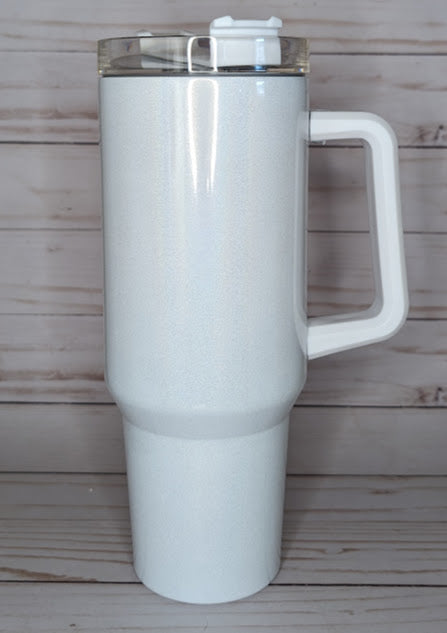 40oz White Shimmer Tumbler With Handle
