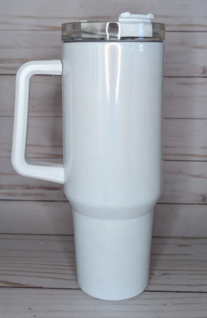 40oz White Shimmer Tumbler With Handle