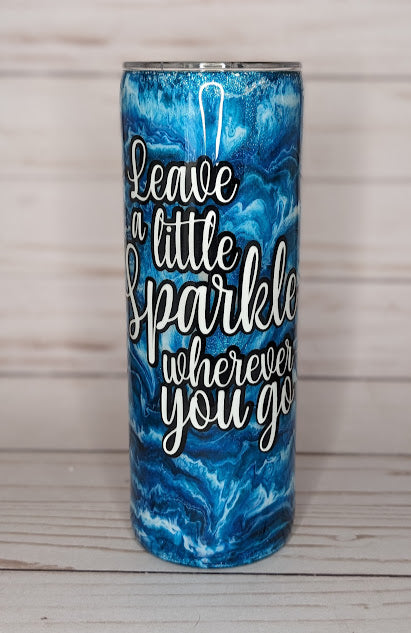 Leave A Little Sparkle Wherever You Go 20oz Skinny Glitter and Turquoise Swirls Tumbler