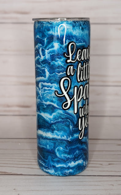 Leave A Little Sparkle Wherever You Go 20oz Skinny Glitter and Turquoise Swirls Tumbler