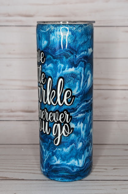 Leave A Little Sparkle Wherever You Go 20oz Skinny Glitter and Turquoise Swirls Tumbler