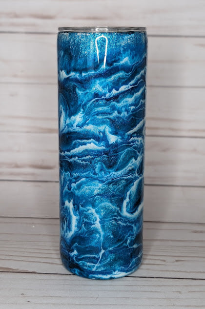 Leave A Little Sparkle Wherever You Go 20oz Skinny Glitter and Turquoise Swirls Tumbler