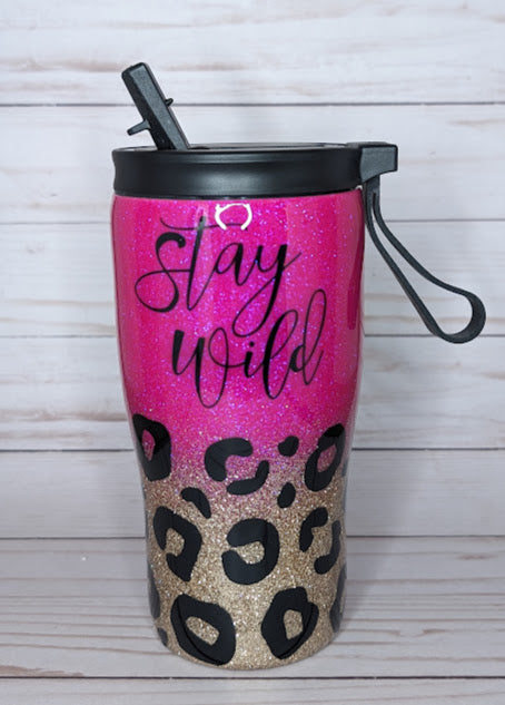 Stay Wild 20oz Pink and Gold Glitter Tumbler