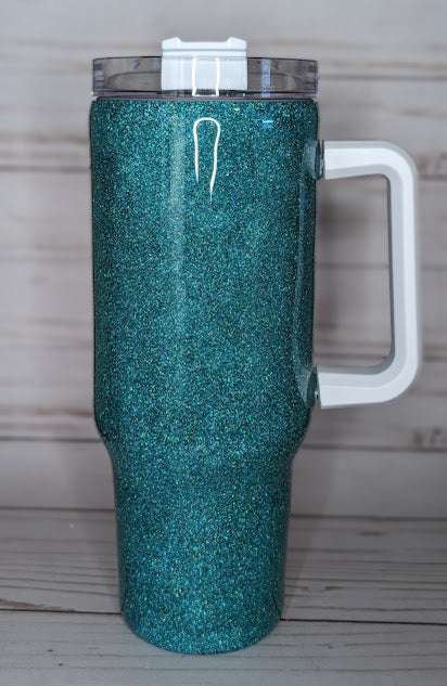 40oz Turquoise Iridescent Glitter Tumbler With Handle