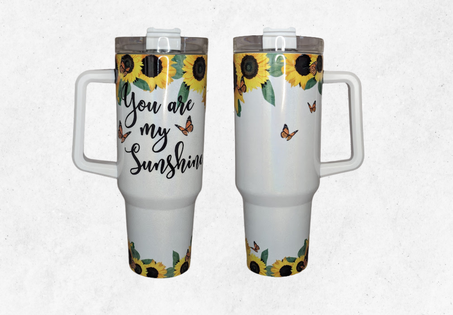 You Are My Sunshine 40oz White Shimmer Tumbler With Handle