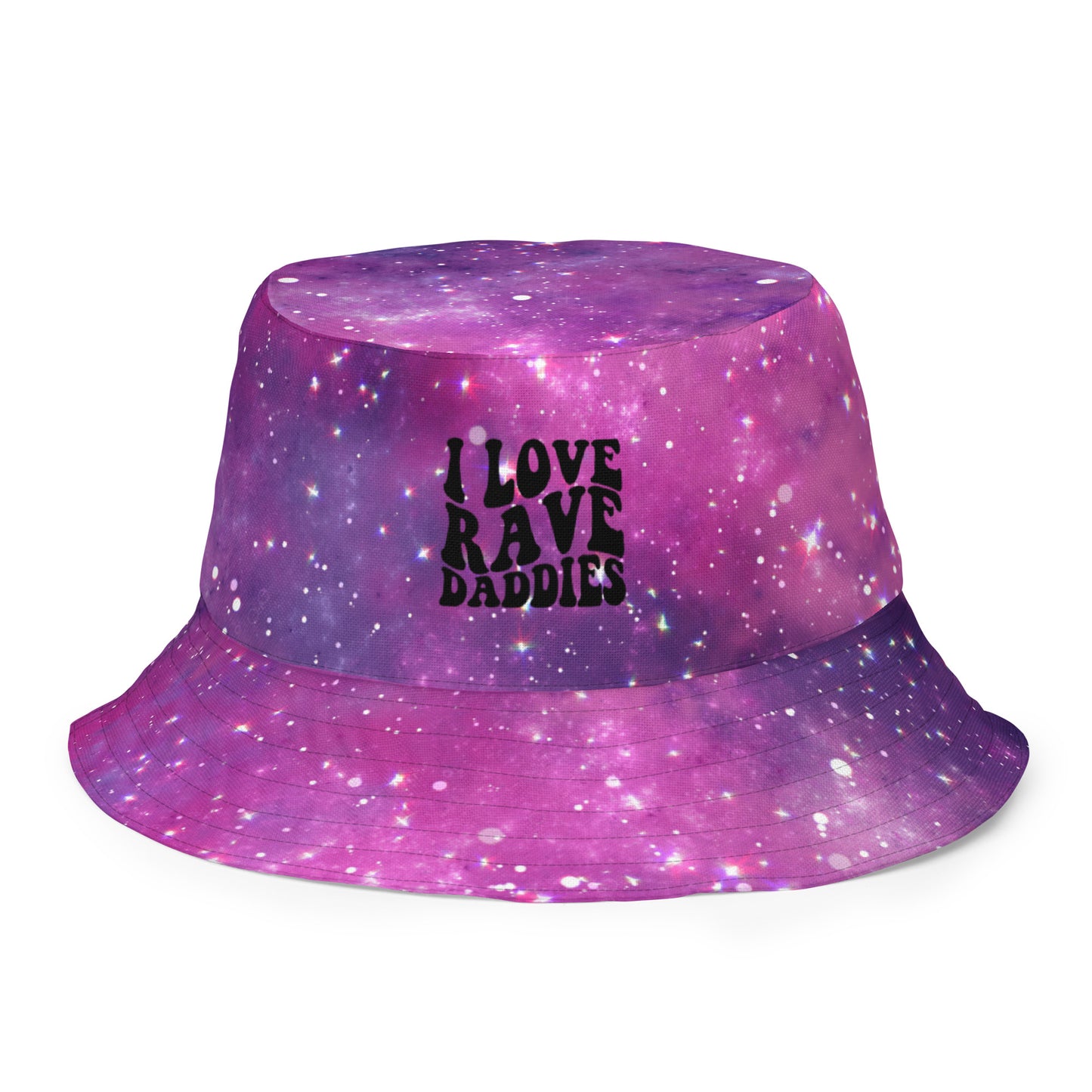 I Love Rave Daddies Galaxy Print Unisex Reversible bucket hat