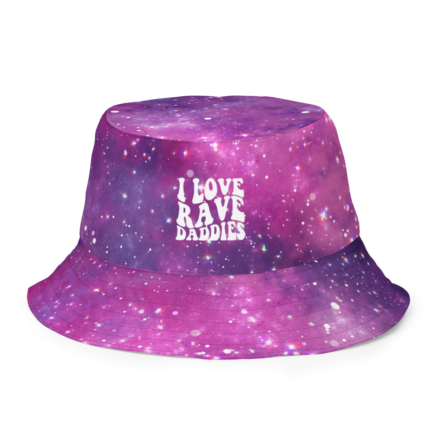 I Love Rave Daddies Galaxy Print Unisex Reversible bucket hat