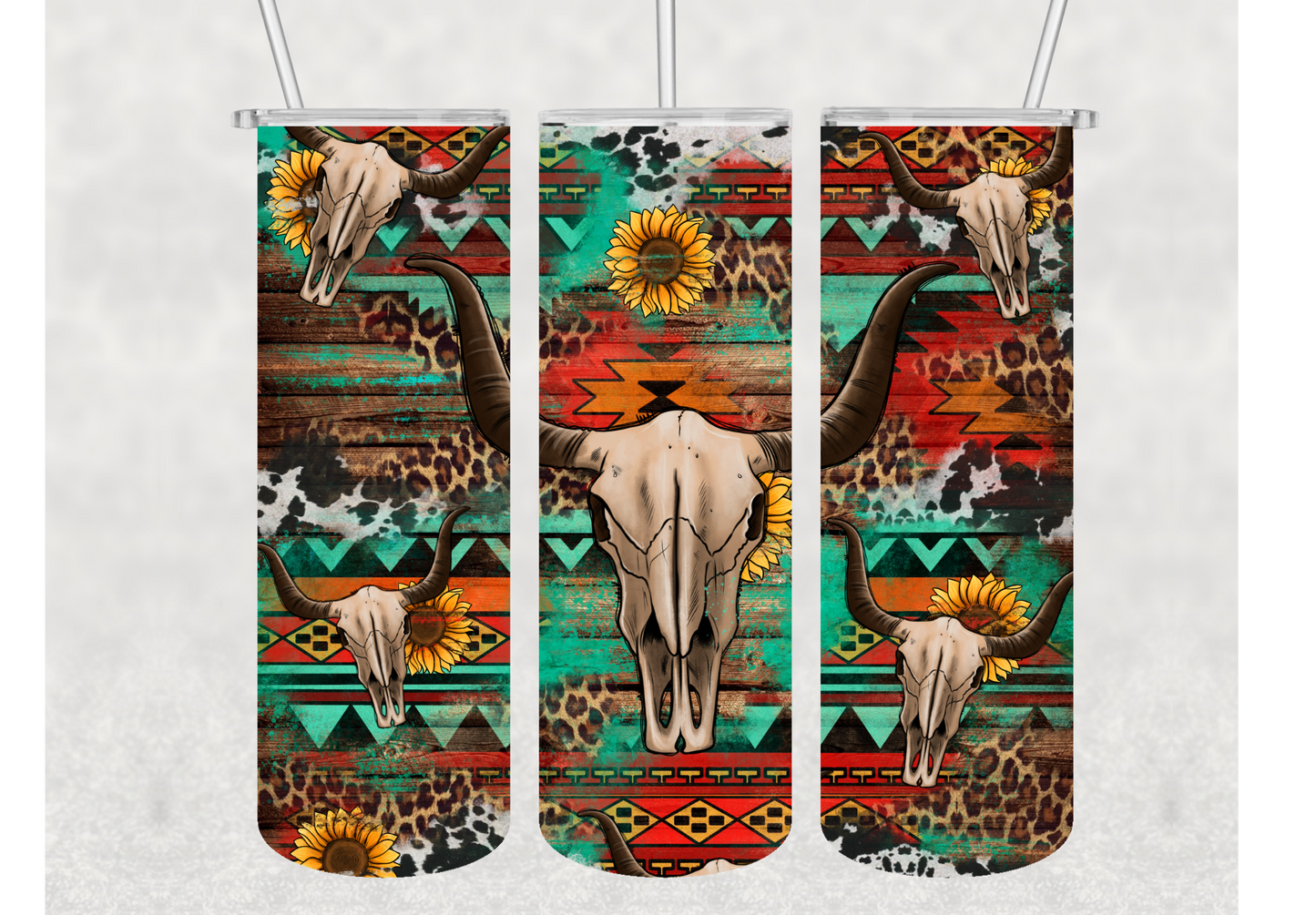 Aztec Cow Skull Insulated Stainless Steel Tumbler