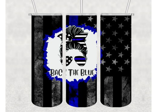 Back The Blue Messy Bun Insulated Stainless Steel Tumbler