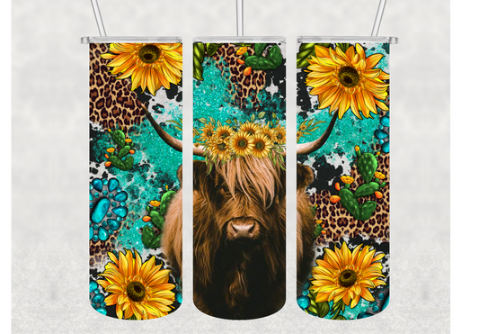 Highland Cow Sunflower Insulated Stainless Steel Tumbler