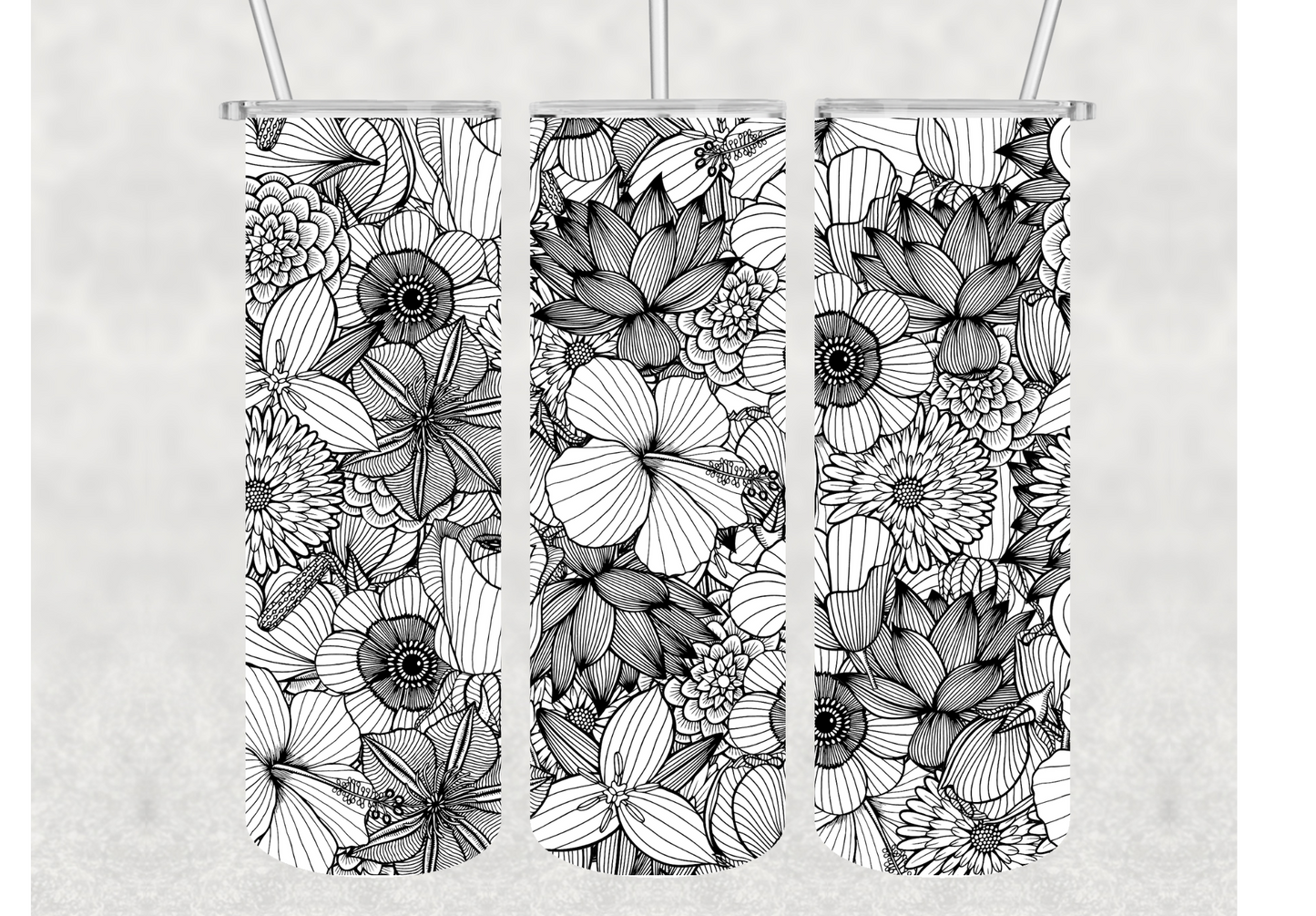 Black And White Floral Insulated Stainless Steel Tumbler