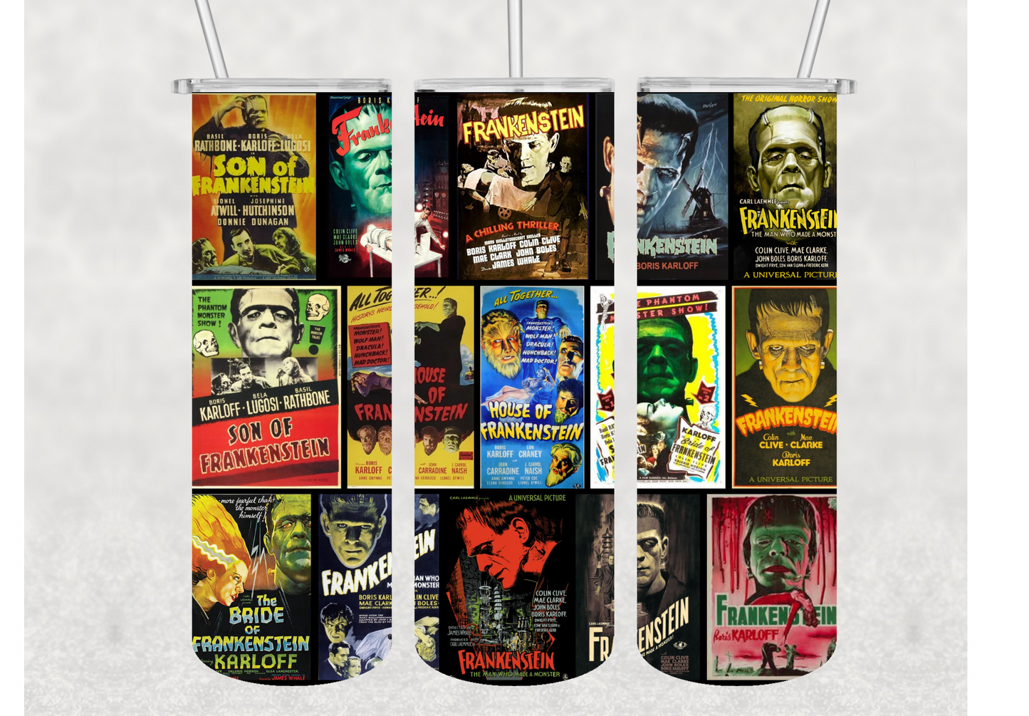 Classic Frankenstein Movie Poster Collage Halloween Insulated Stainless Steel Tumbler
