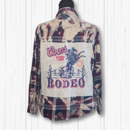 W/Med- Pink Coors Rodeo Upcycled Bleached Flannel