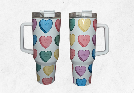 40oz Mean Valentie's Day Hearts Shimmer Tumbler With Handle