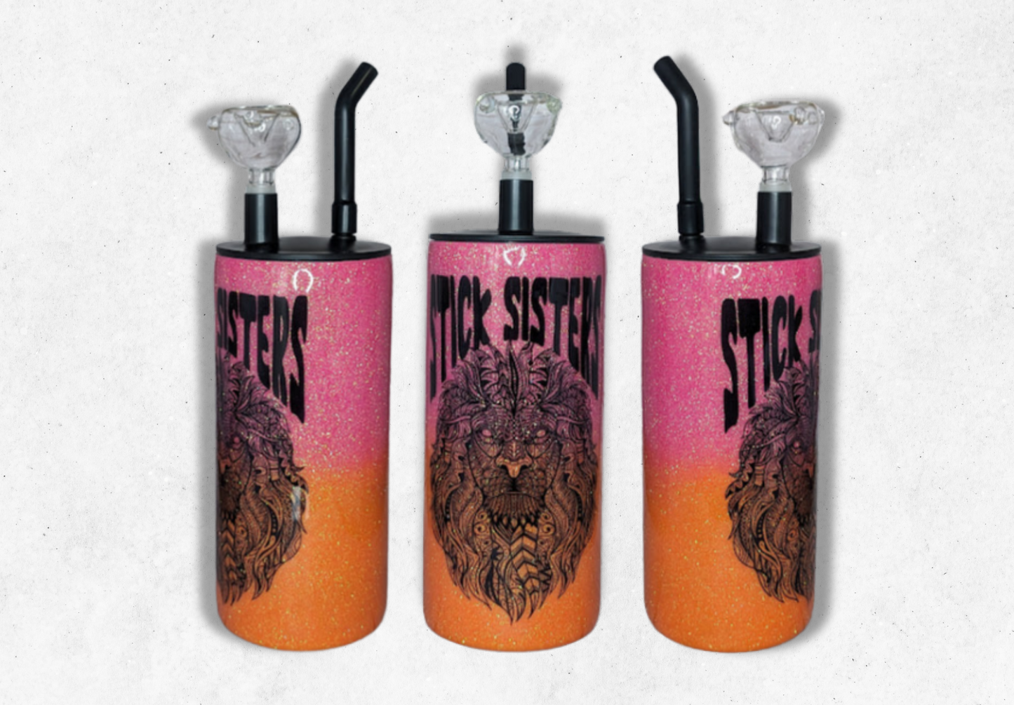 Stick Sisters Pink and Orange Glitter Cold Smoke Tumbler